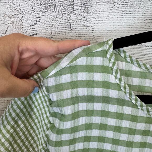 Shein Curve Plus Size Green & White Gingham Textured Blouse Size 4XL - Picture 4 of 8
